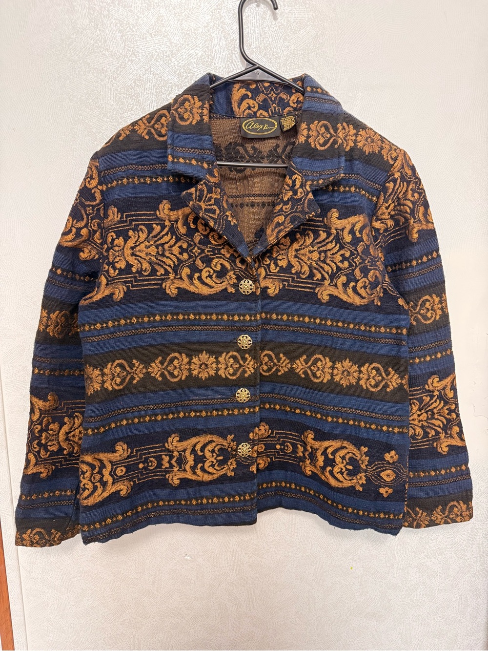 Vintage Ornate Navy & Mustard Patterned Blazer